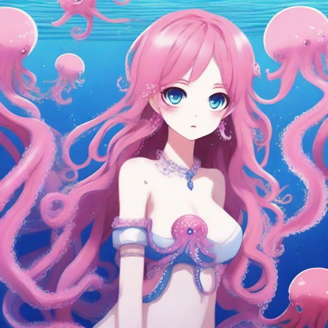 Create an image of a waifu with octopus features