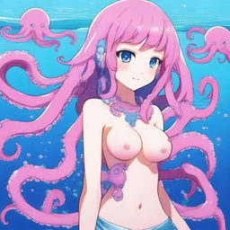 Create an image of a waifu with octopus features