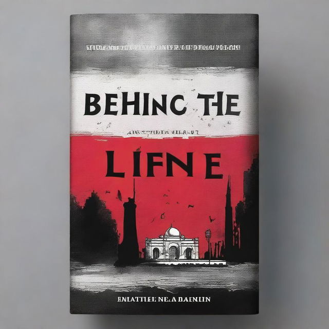 Create a book cover featuring the title 'BEHIND THE LINE', the subtitle 'An Enigma To Reveal', and the author's name 'Syed Musharaf'