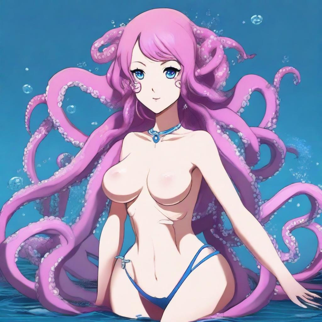 Create an image of a mature waifu with octopus features, styled as a MILF