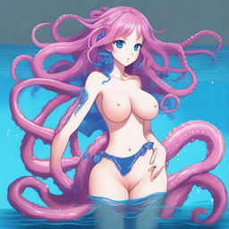 Create an image of a mature waifu with octopus features, styled as a MILF