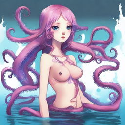 Create an image of a motherly waifu with octopus features, styled to be nurturing and caring