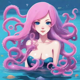 Create an image of a motherly waifu with octopus features, styled to be nurturing and caring