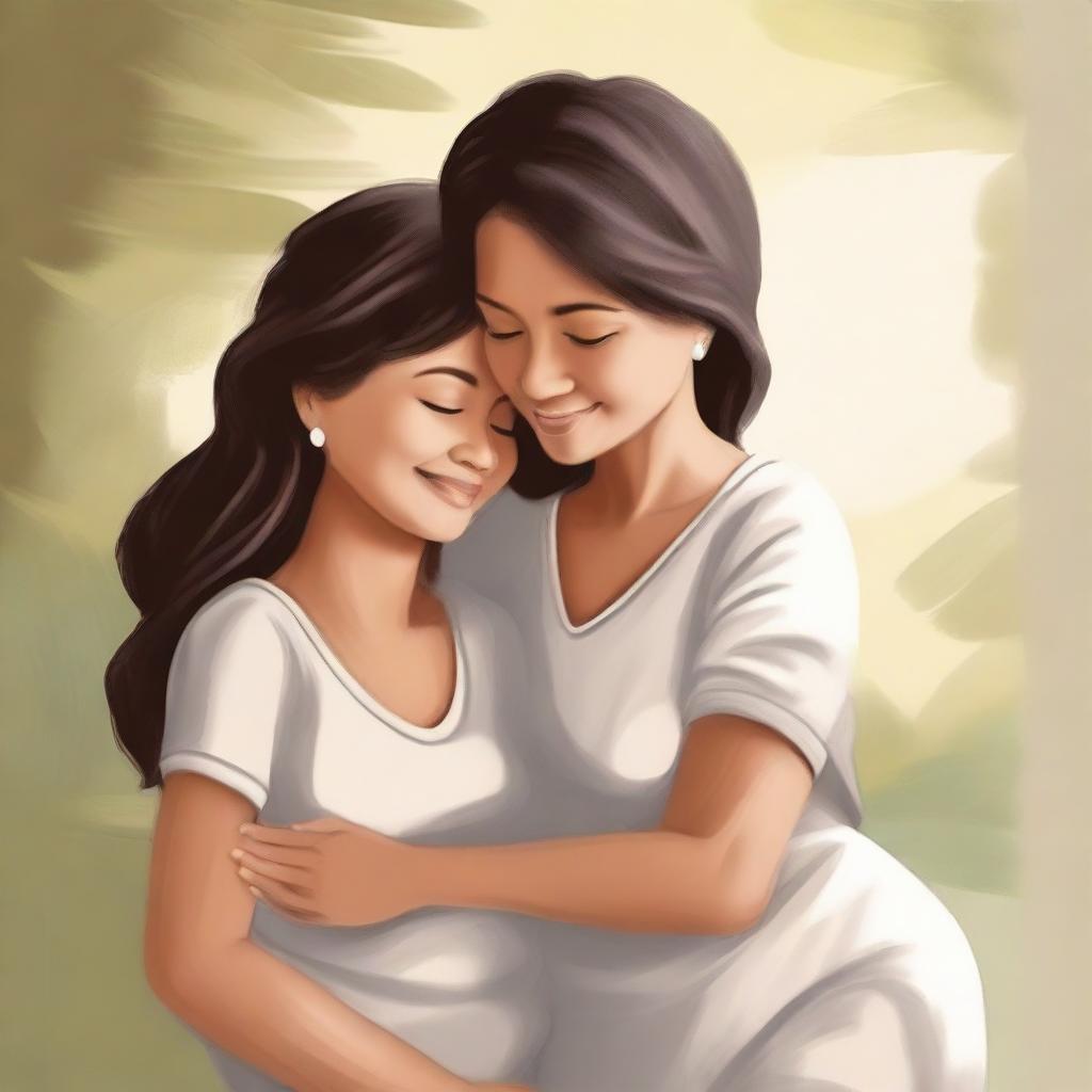 Create a heartwarming image that depicts a loving mother figure, showcasing warmth, care, and affection