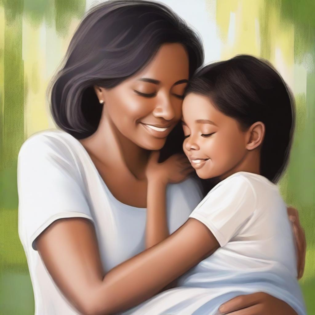 Create a heartwarming image that depicts a loving mother figure, showcasing warmth, care, and affection