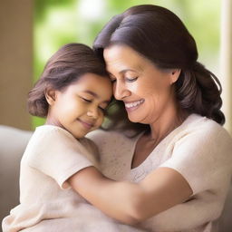 Create a heartwarming image that depicts a loving mother figure, showcasing warmth, care, and affection