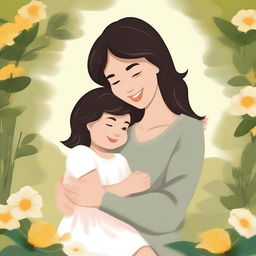 Create a heartwarming image that depicts a loving mother figure, showcasing warmth, care, and affection