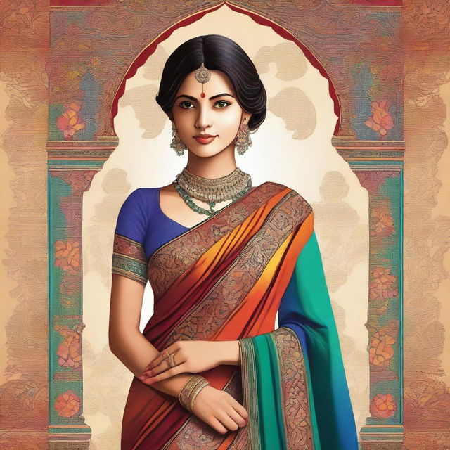 An Indian girl wearing a traditional saree, elegantly draped to accentuate her figure