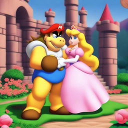 Bowser and Princess Peach from the Mario universe are depicted in an emotional breakup scene