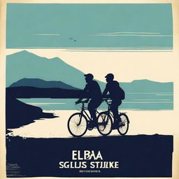 Create a movie poster of Elba Island featuring two men on a bike in the bottom part of the poster, appearing as silhouettes