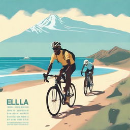 Create a movie poster of Elba Island featuring two men on bikes at the bottom part of the poster