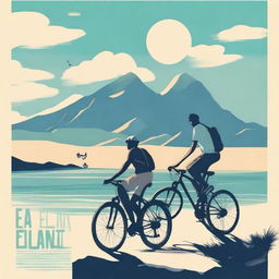 Create a movie poster of Elba Island featuring two men on bikes at the bottom part of the poster