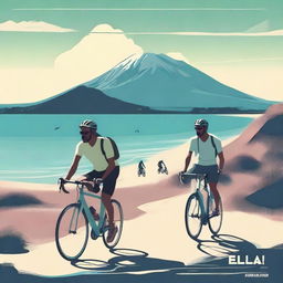 Create a movie poster of Elba Island featuring two men on bikes at the bottom part of the poster