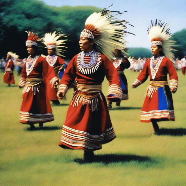 A traditional Grass Dance performed by the Ojibwe (Chippewa) tribe