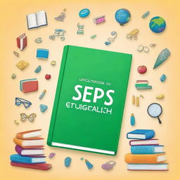 Create an educational book cover entitled 'Steps in English' by Mr