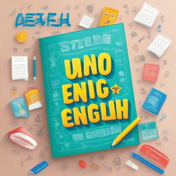 Create an educational book cover entitled 'Steps in English' by Mr