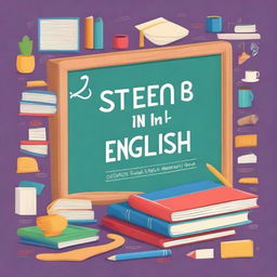 Create an educational book cover entitled 'Steps in English' by Mr