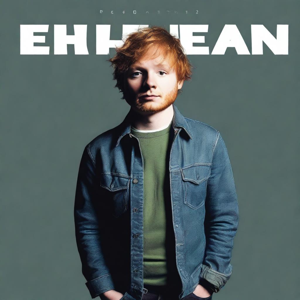 Create an album cover image featuring Ed Sheeran standing with his hands in his pockets