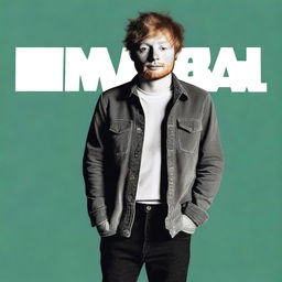 Create an album cover image featuring Ed Sheeran standing with his hands in his pockets