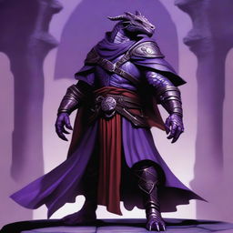 A powerful Dragonborn character from Dungeons and Dragons, featuring a striking appearance with half red and half black scales