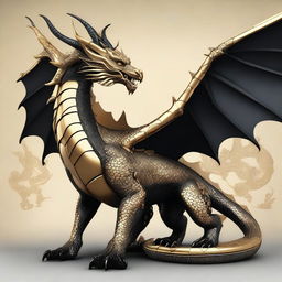 A very large golden dragon with intricate black details