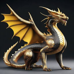 A very large golden dragon with intricate black details