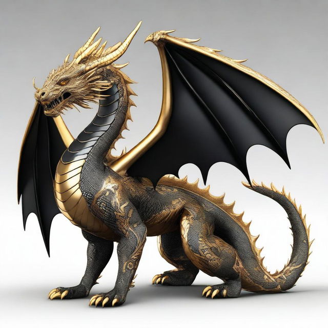 A very large golden dragon with intricate black details