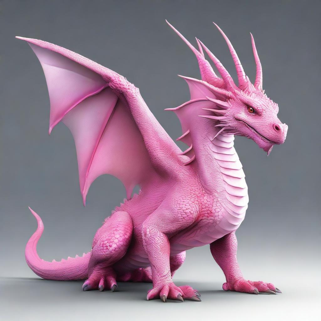 A realistic medium-sized pink dragon, depicted in a highly detailed and lifelike manner