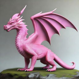 A realistic medium-sized pink dragon, depicted in a highly detailed and lifelike manner