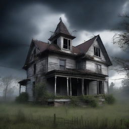 A realistic depiction of an abandoned, haunted house