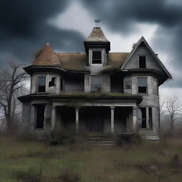 A realistic depiction of an abandoned, haunted house