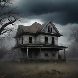 A realistic depiction of an abandoned, haunted house