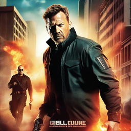 A dynamic and thrilling action movie cover featuring intense scenes, heroic characters, and explosive backgrounds