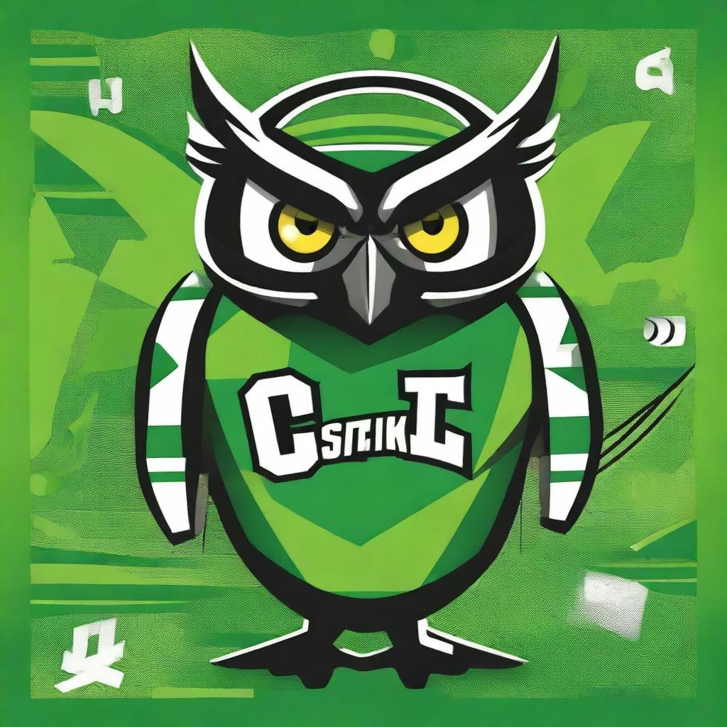 A vibrant and dynamic design for an interclass sports competition t-shirt in the style of a football team jersey, featuring a mascot owl