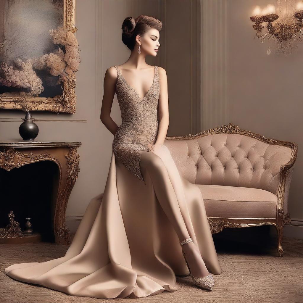 Create an image that is elegant and alluring, featuring a sophisticated and stylish individual in a glamorous setting