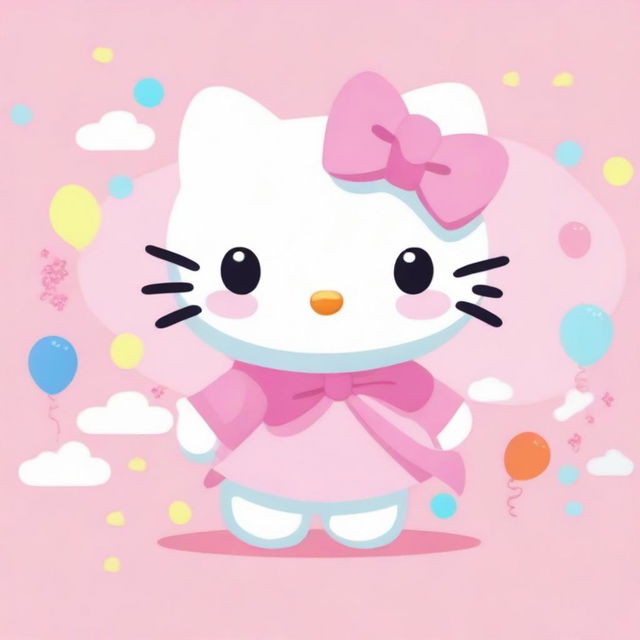 A cute and adorable Hello Kitty character, smiling and wearing a pink bow on her head