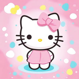 A cute and adorable Hello Kitty character, smiling and wearing a pink bow on her head