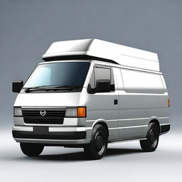 A 1996 Mazda Bongo van modified with a futuristic Tesla Cybertruck style body kit