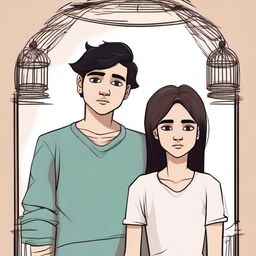 Create an image depicting two opposite-gender teenage characters: Arbani Edgar Adynata and Sabila