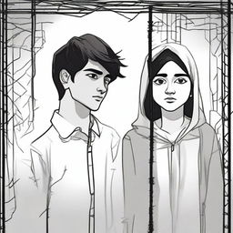 Create an image depicting two teenage characters: Arbani Edgar Adynata and Sabila