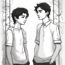 Create an image depicting two teenage characters: Arbani Edgar Adynata and Sabila