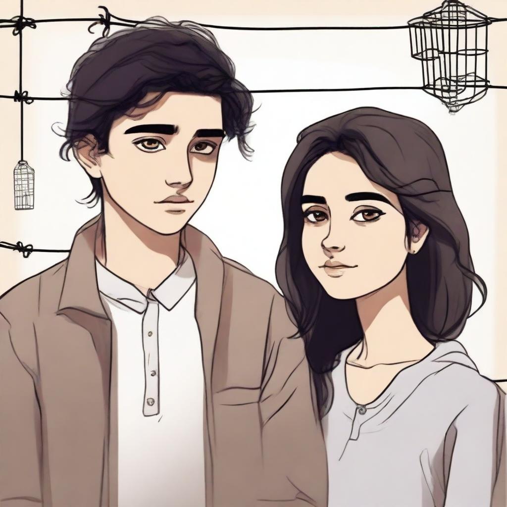 Create an image depicting two teenage characters: Arbani Edgar Adynata and Sabila