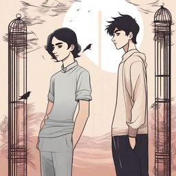 Create an image featuring two visually appealing teenage characters: Arbani Edgar Adynata and Sabila