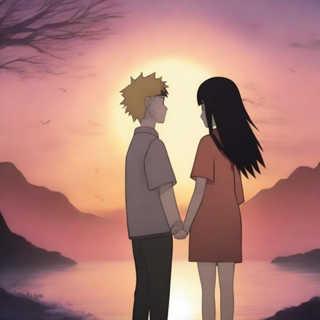 A romantic scene featuring Naruto and Hinata from the Naruto series