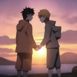 A romantic scene featuring Naruto and Hinata from the Naruto series