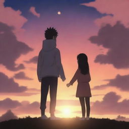 A romantic scene featuring Naruto and Hinata from the Naruto series