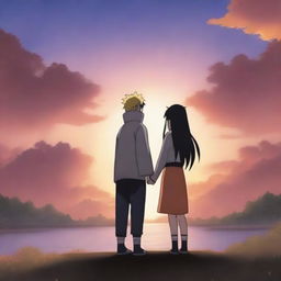 A romantic scene featuring Naruto and Hinata from the Naruto series