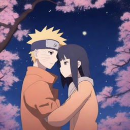 A deeply romantic scene featuring Naruto and Hinata from the Naruto series