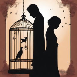 Create an image featuring two silhouetted characters: Arbani Edgar Adynata and Sabila