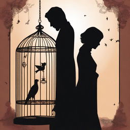 Create an image featuring two silhouetted characters: Arbani Edgar Adynata and Sabila